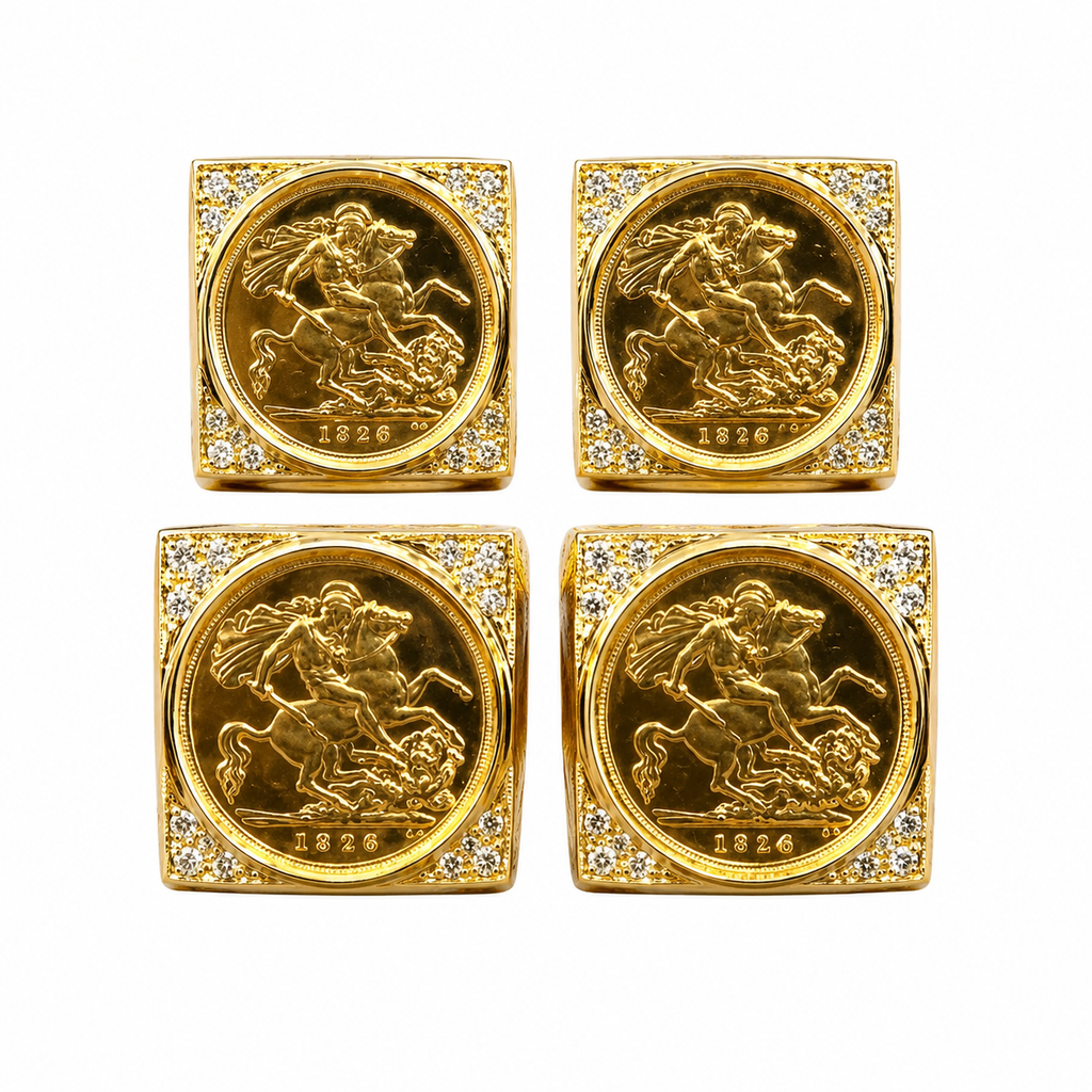 9ct Gold and Diamond Square Mount Full Sovereign Ring