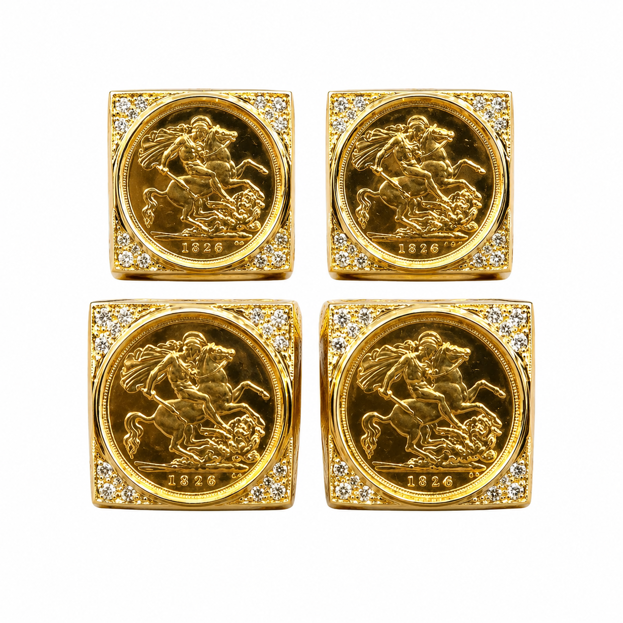 9ct Gold and Diamond Square Mount Full Sovereign Ring