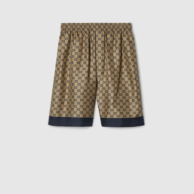 Gucci Printed Beige & Blue Silk Short