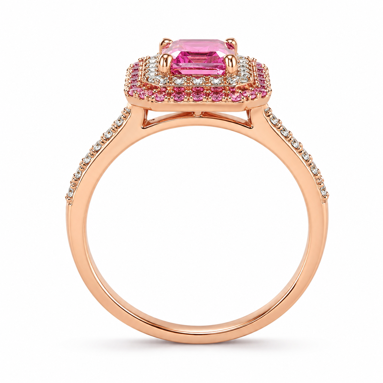 Detail view of 10ct Rose Gold Pink Ring With Natural Diamonds from Mr Money NZ