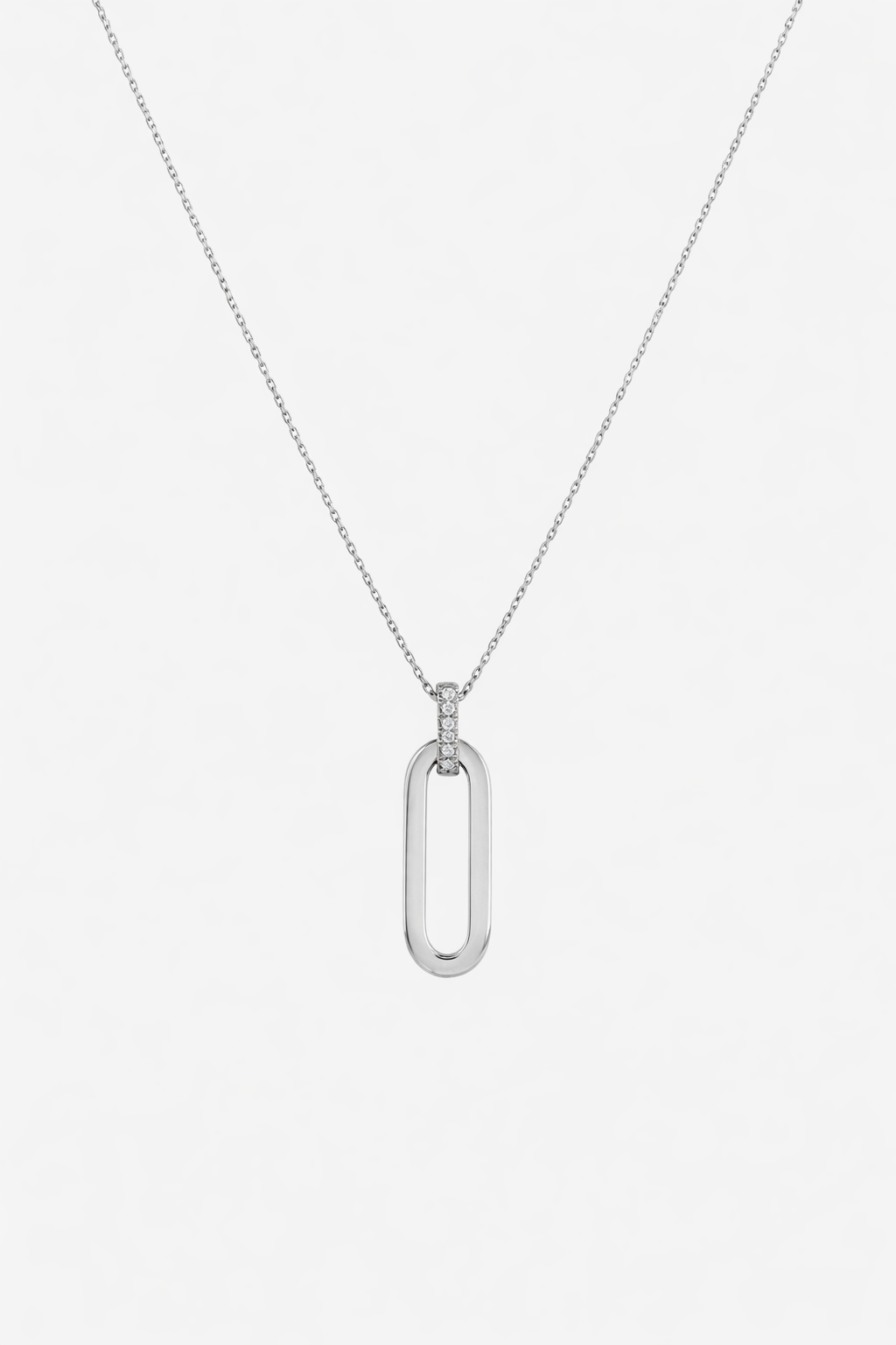 Sterling Silver Paper Clip Necklace with CZ Stones