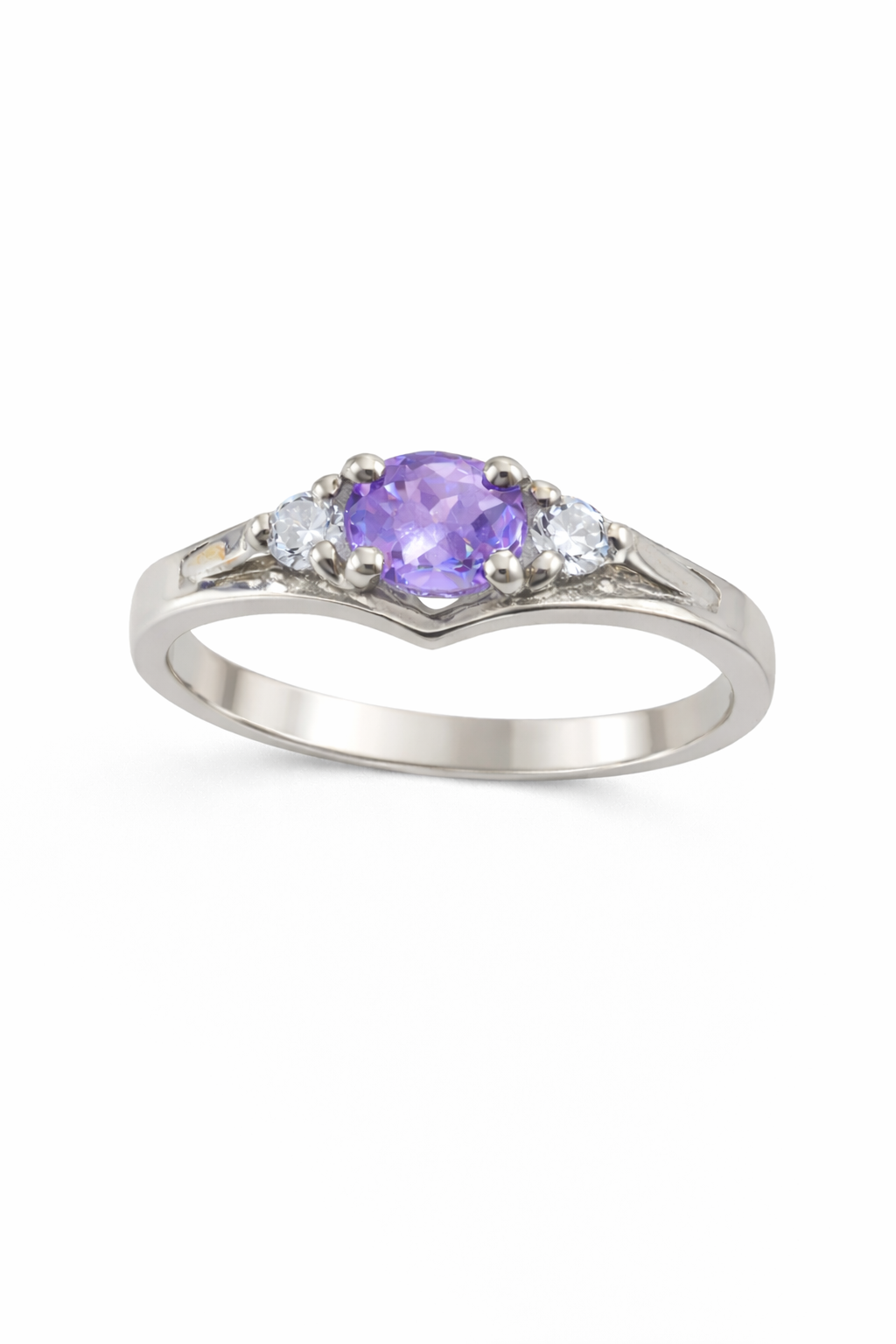 Sterling Silver Purple Cubic Zirconia Trilogy Ring