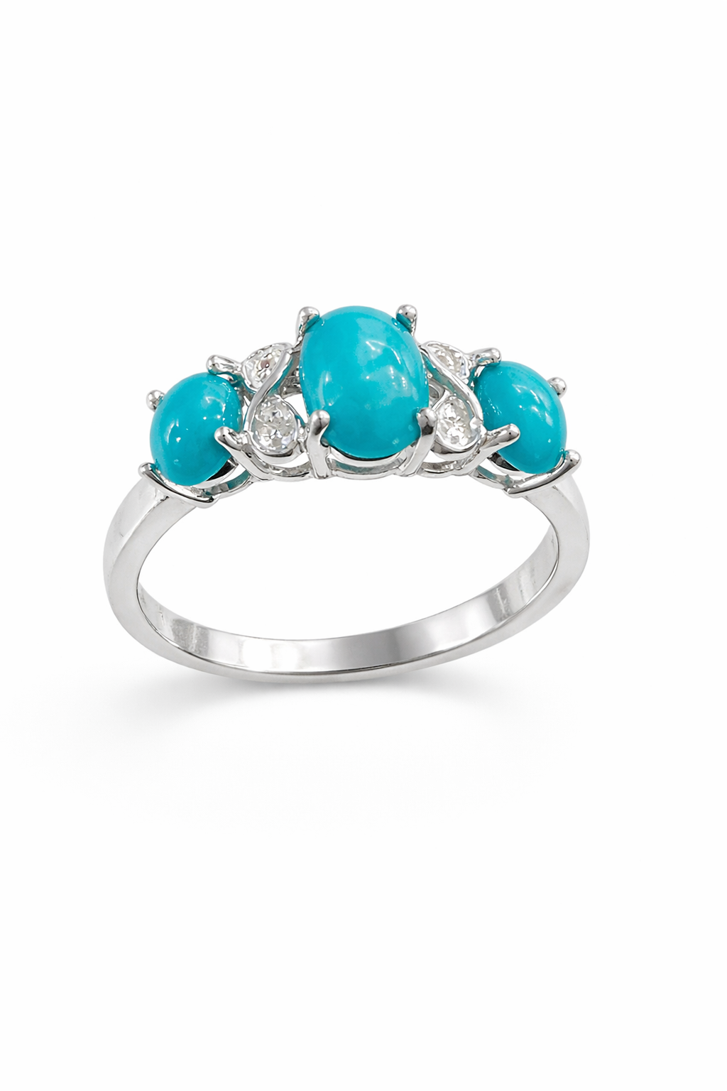 Sterling Silver Turquoise & CZ Trilogy Ring