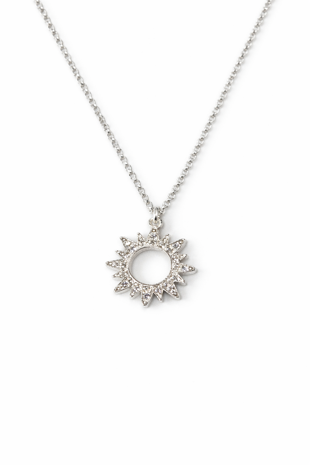 Sterling Silver Sun Necklace With CZ