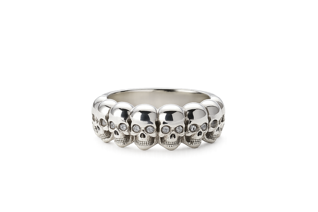Multi Skull Silver Ring With Diamonds