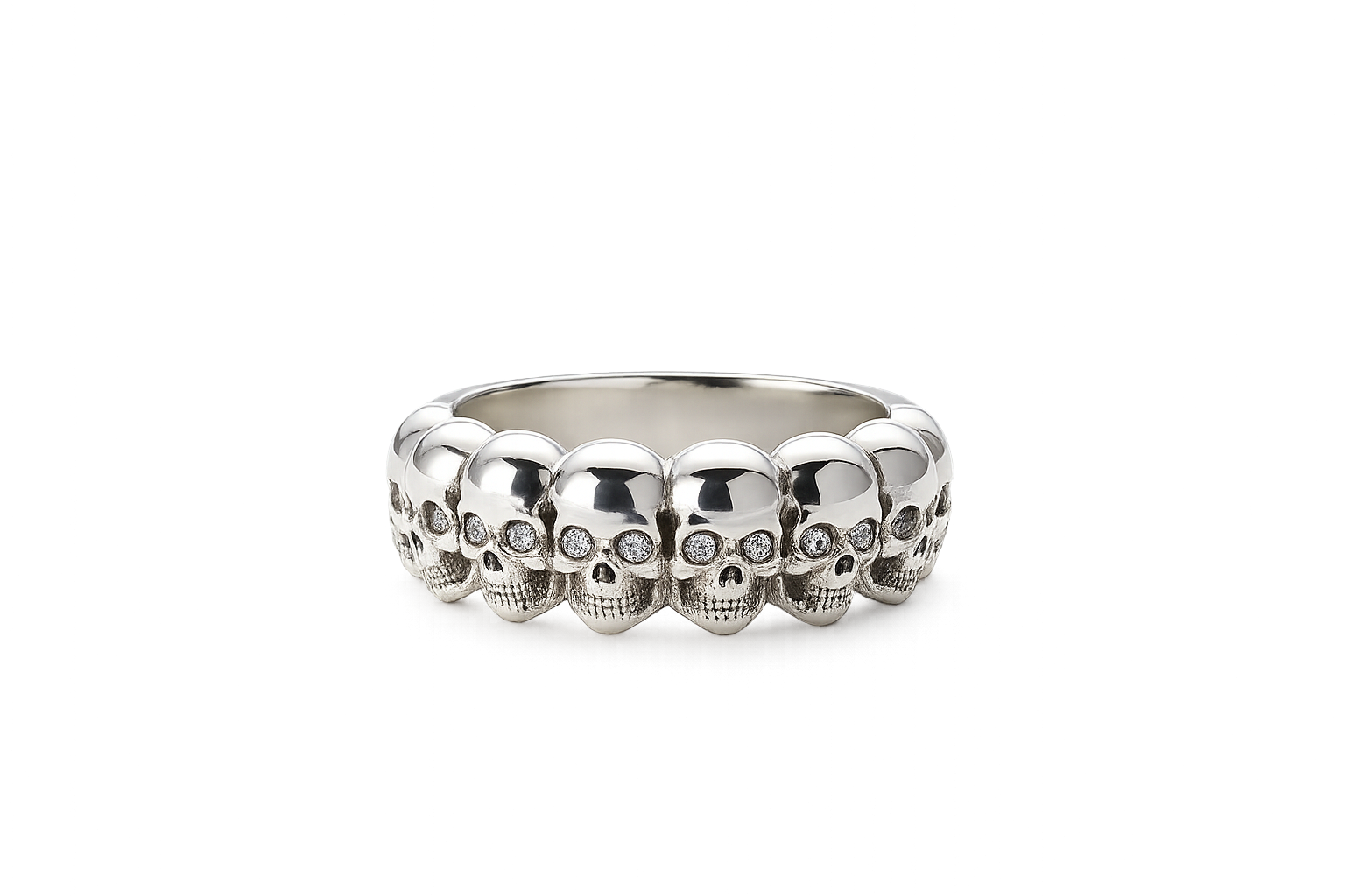 Multi Skull Silver Ring With Diamonds