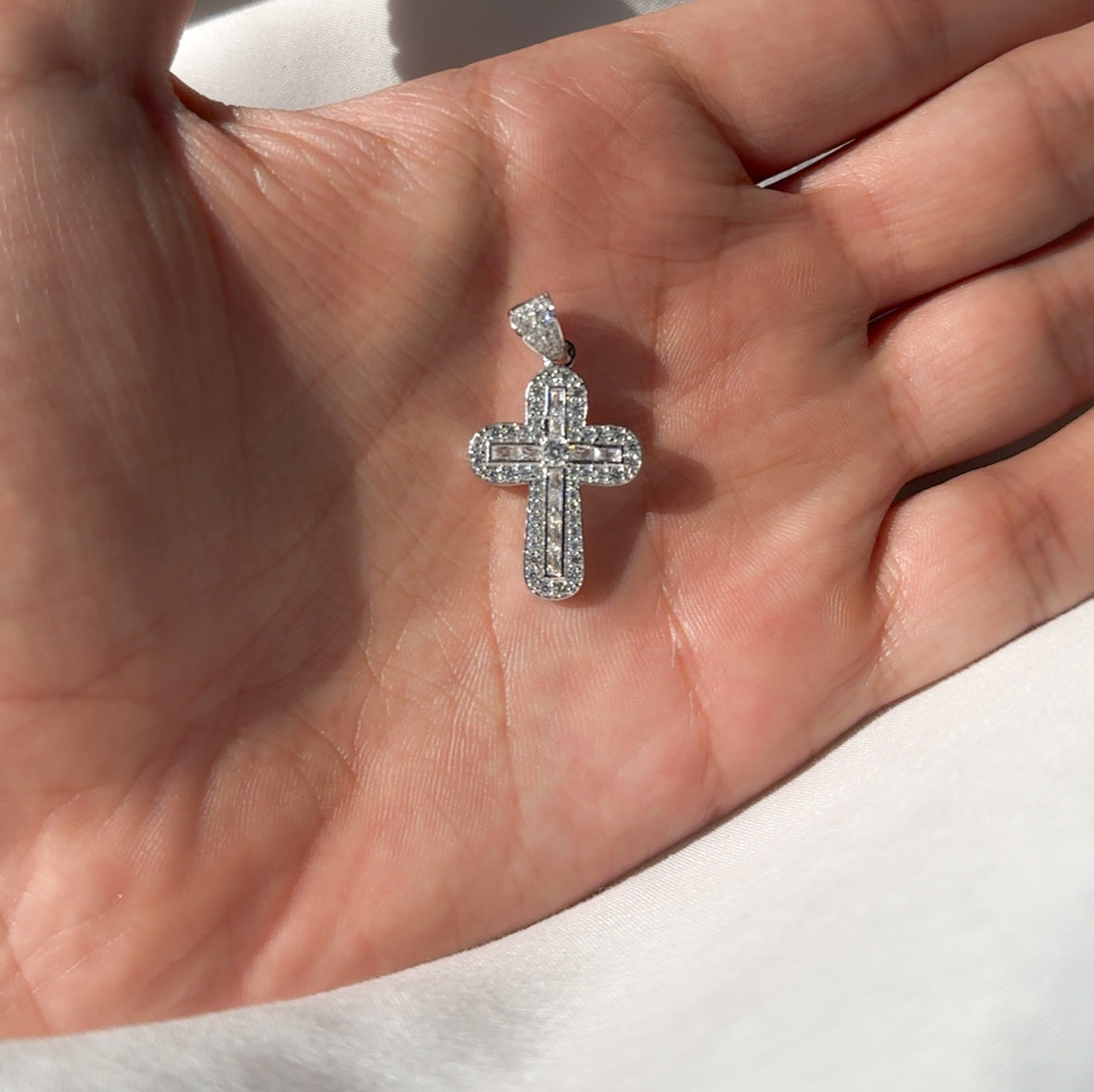 Silver Small Iced Out Cross Pendant Plus Chain