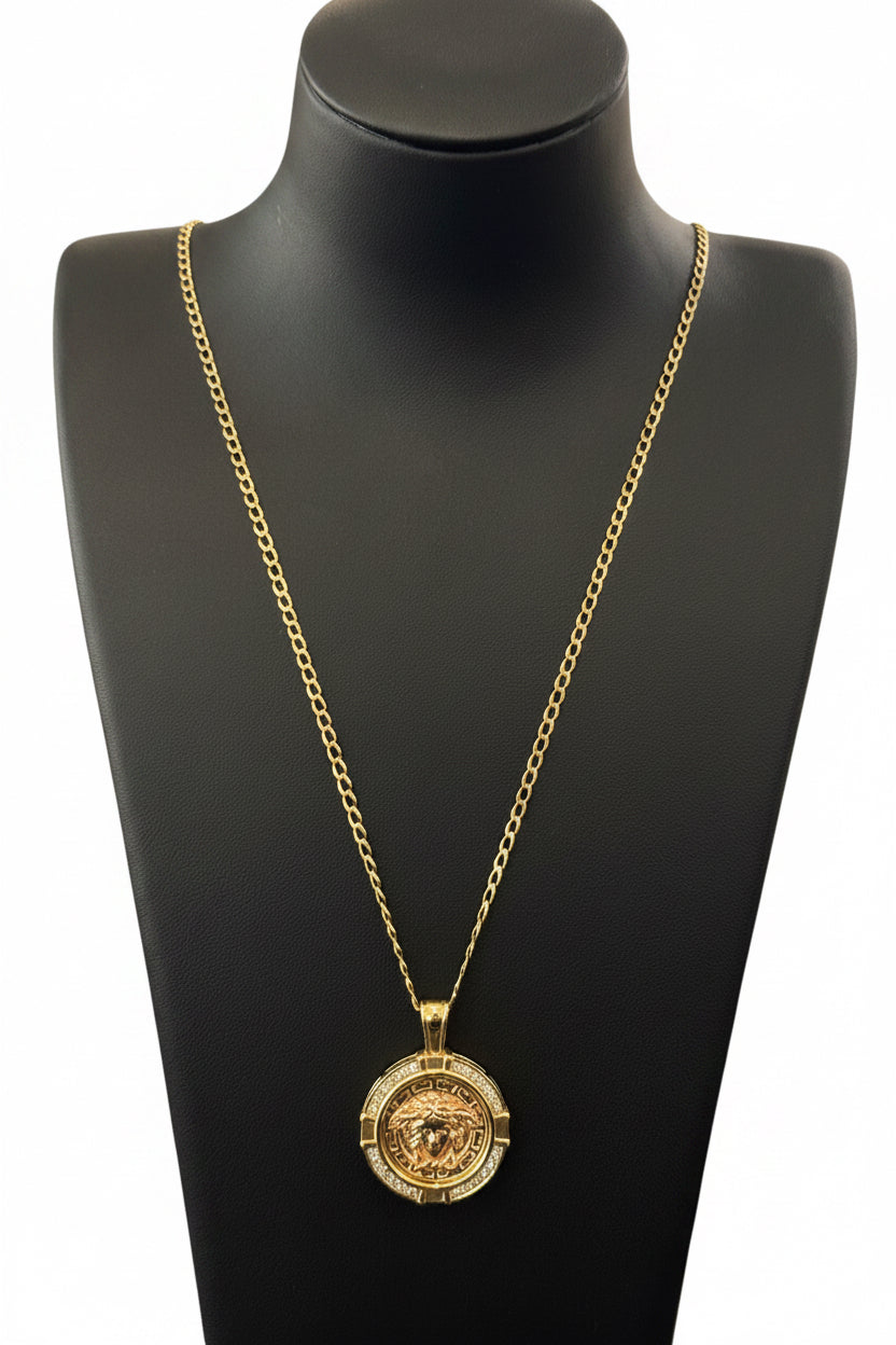 9ct Mythology Medusa With Diamonds Plus Chain - detail view