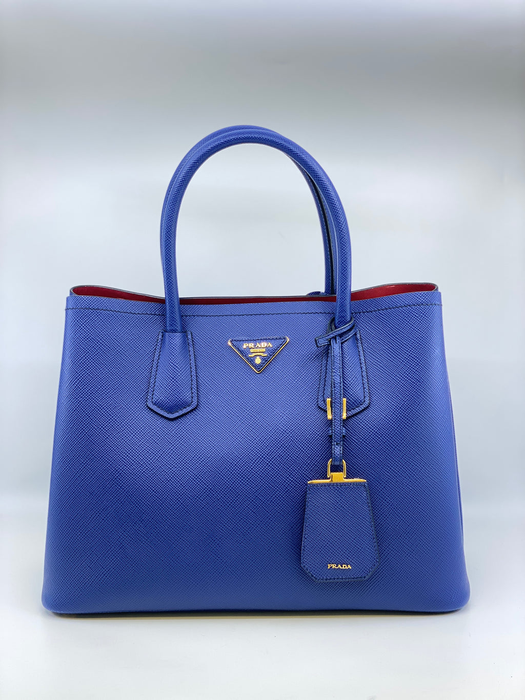 Prada Double Medium Saffiano Leather Bag – Blue/Red (Authentic)