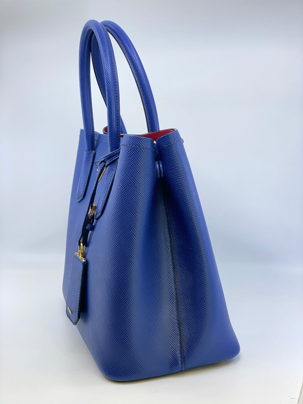 Prada Double Medium Saffiano Leather Bag – Blue/Red (Authentic)