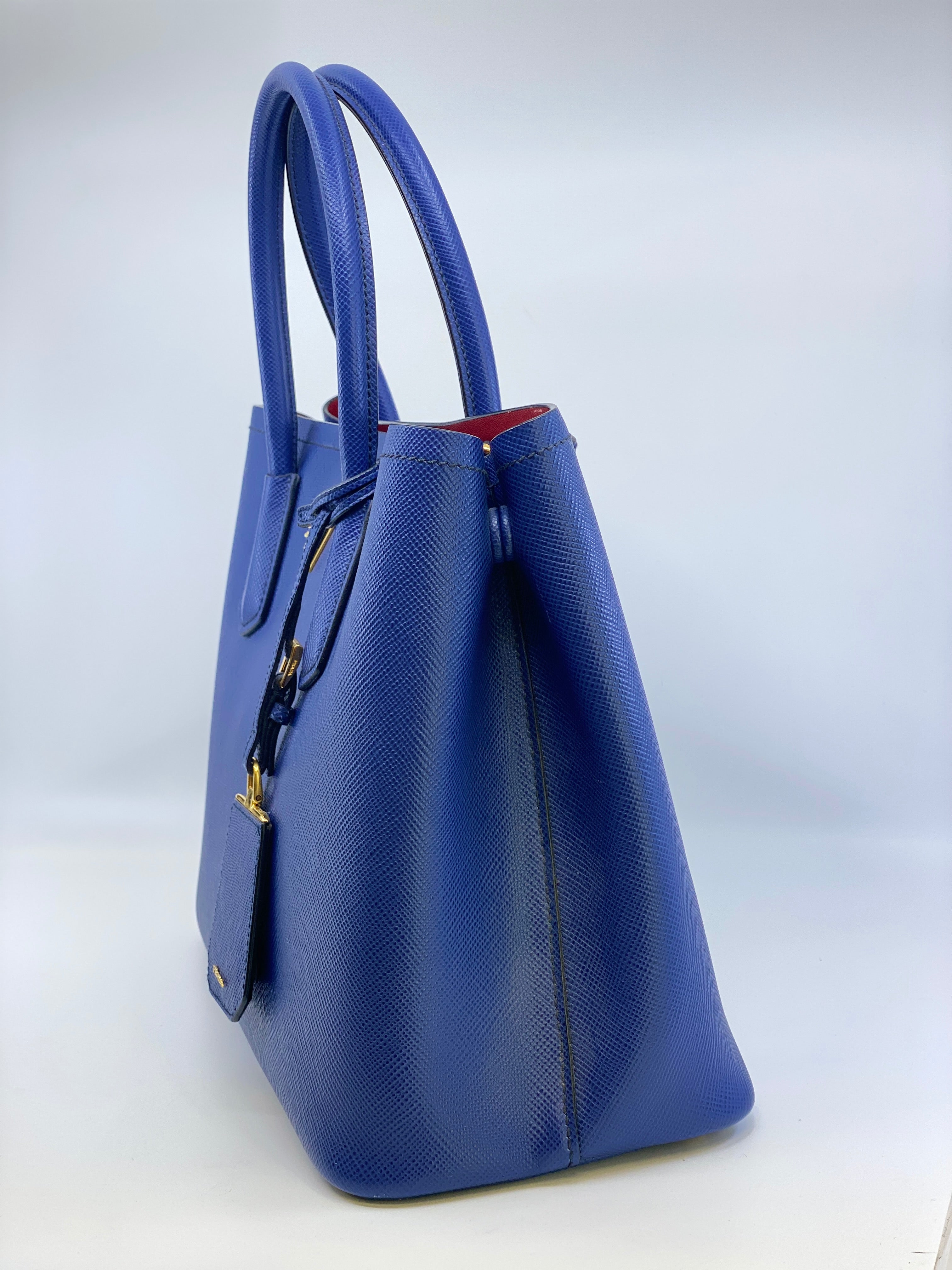 Prada Double Medium Saffiano Leather Bag – Blue/Red (Authentic)