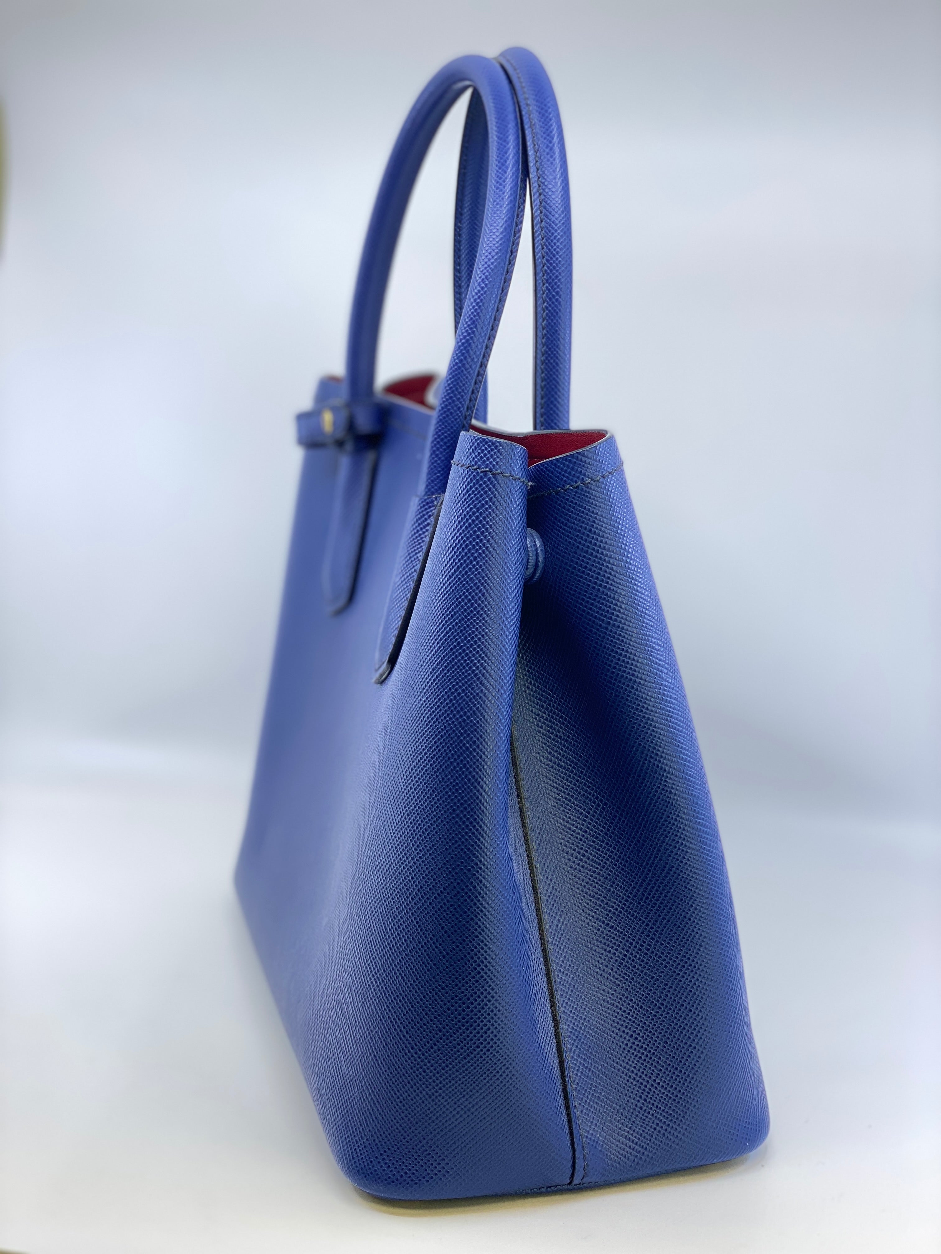 Prada Double Medium Saffiano Leather Bag – Blue/Red (Authentic)