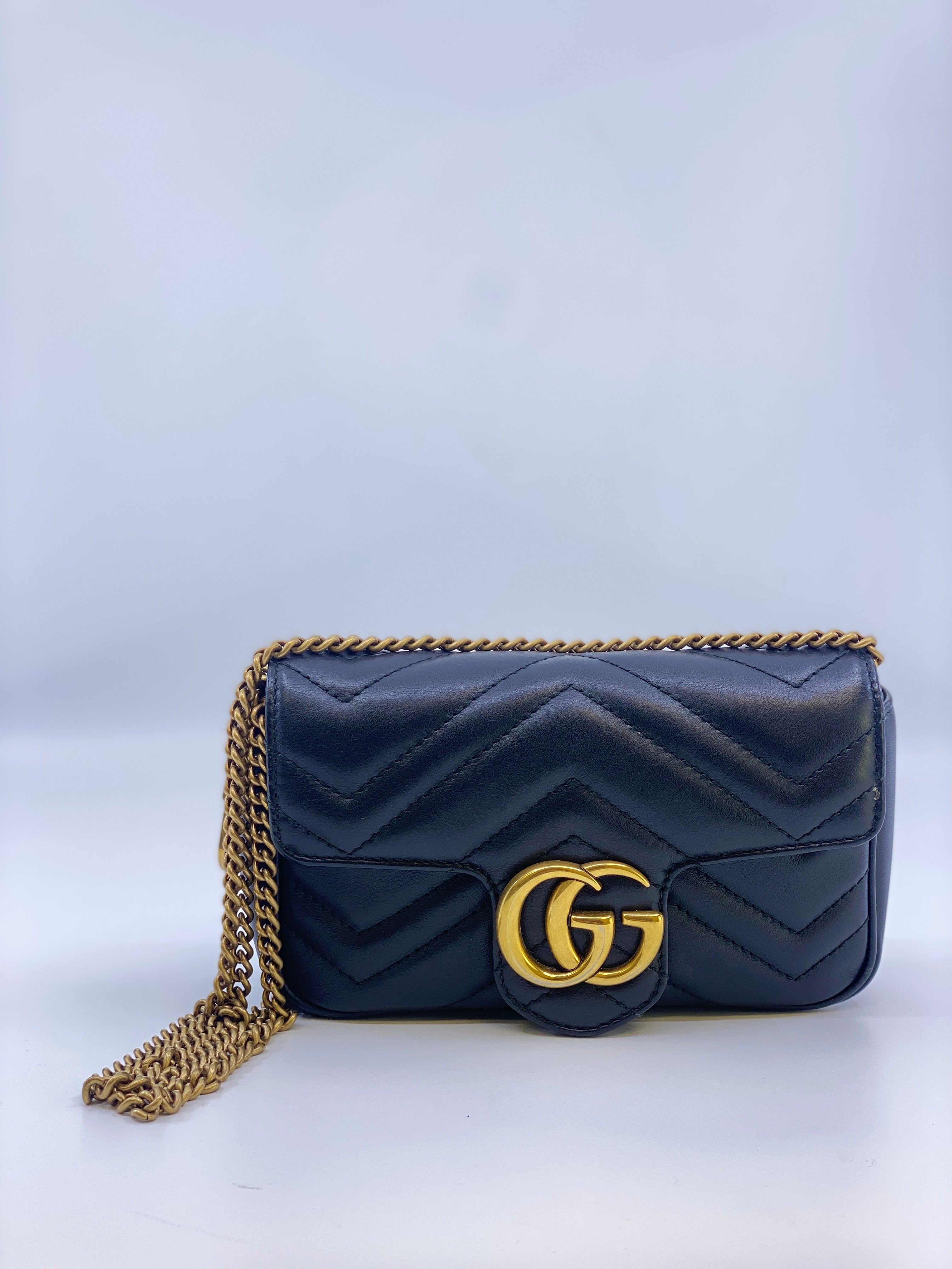 Gucci GG Marmont Mini Chain Bag – Black Leather – Authentic