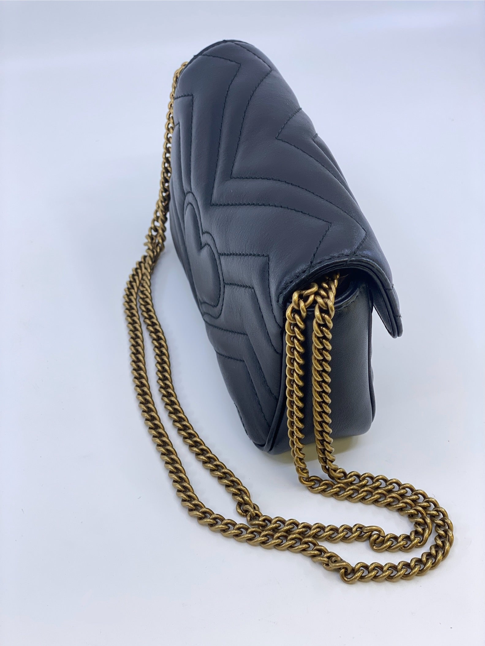 Gucci GG Marmont Mini Chain Bag – Black Leather – Authentic