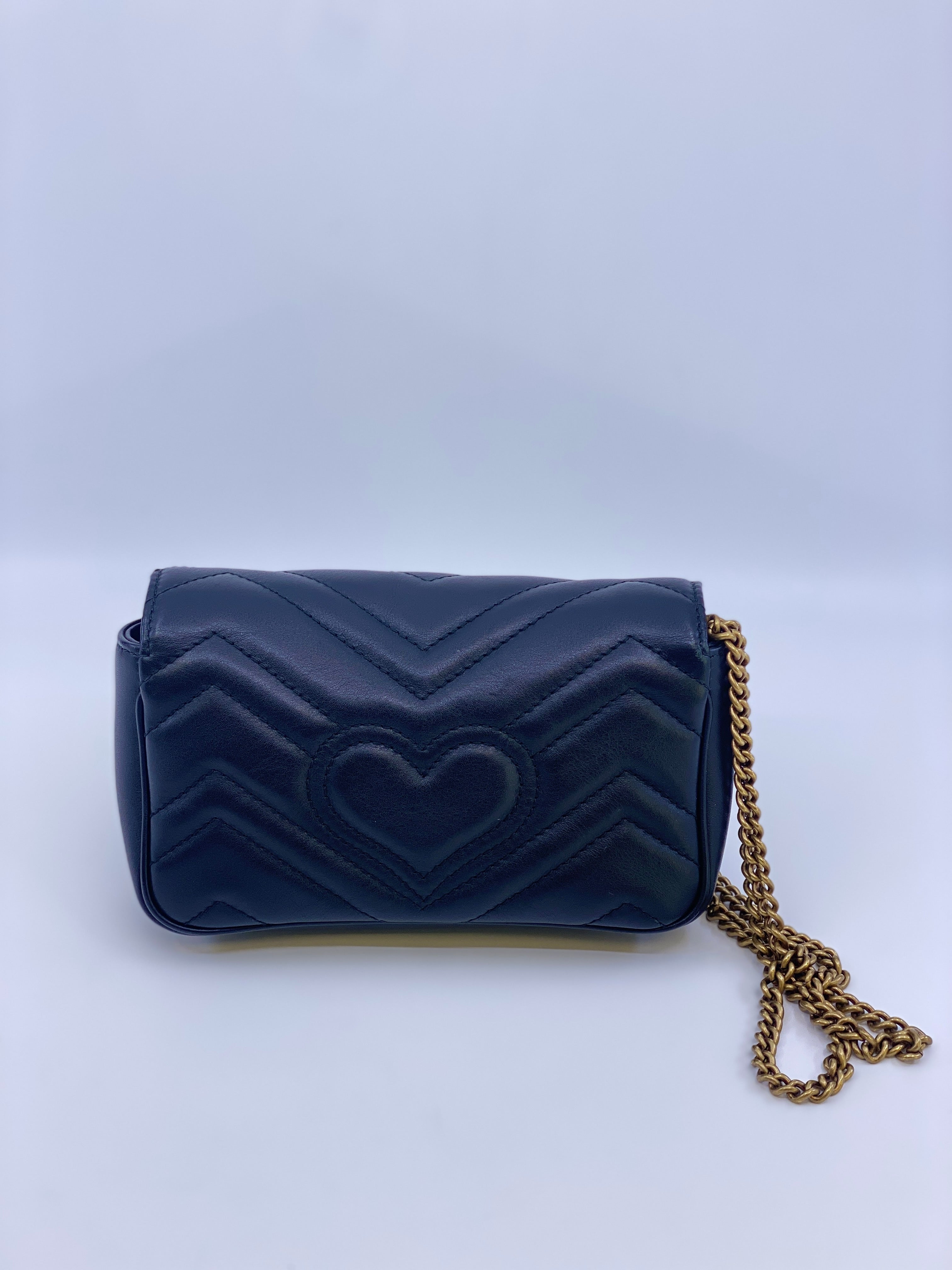 Gucci GG Marmont Mini Chain Bag – Black Leather – Authentic