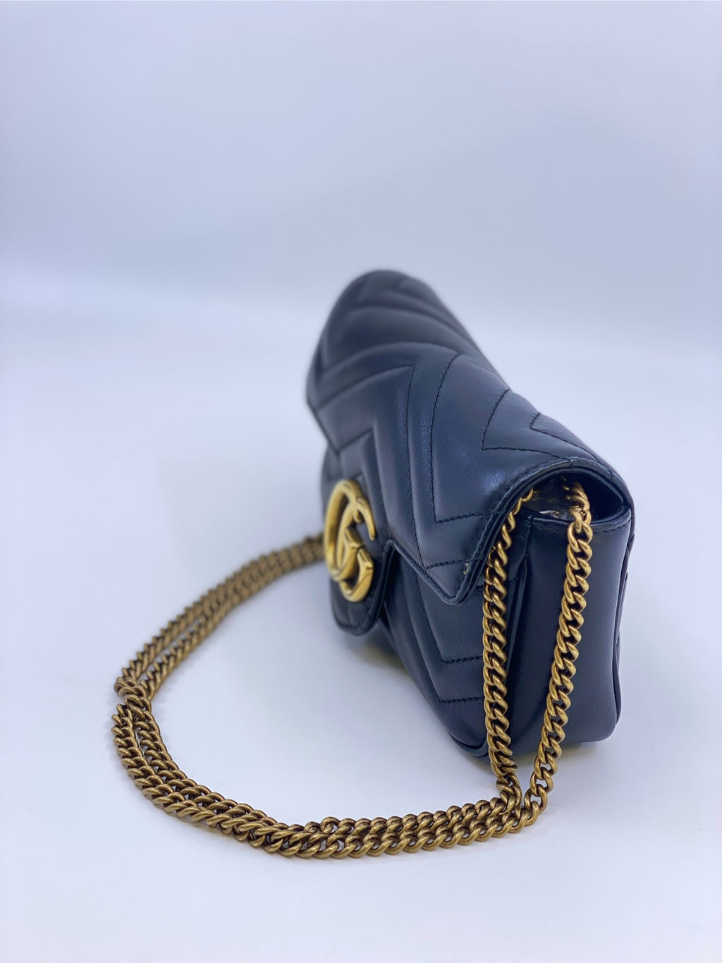 Gucci GG Marmont Mini Chain Bag – Black Leather – Authentic