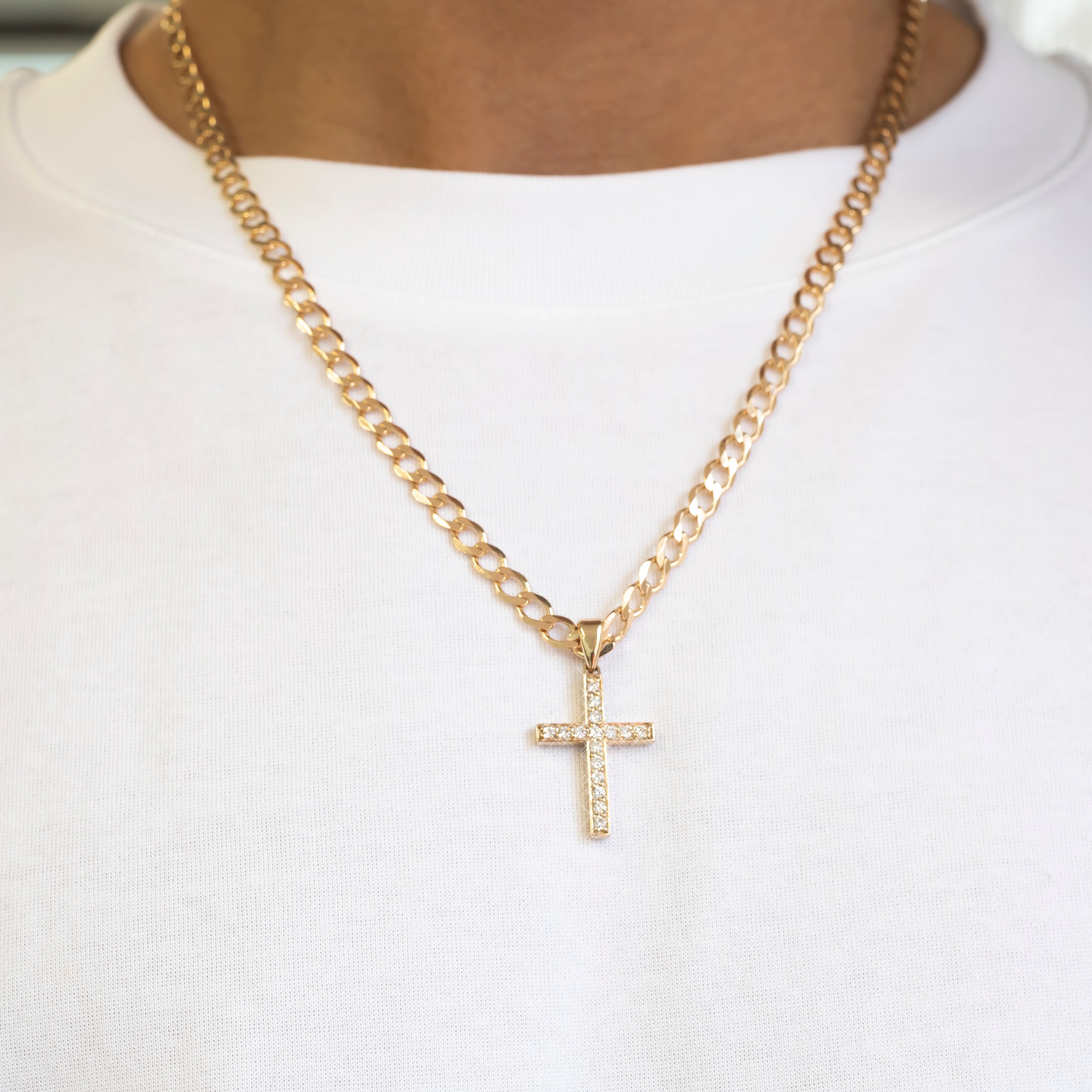 9ct Curb Link Chain Plus Cross Pendant With Diamonds Special
