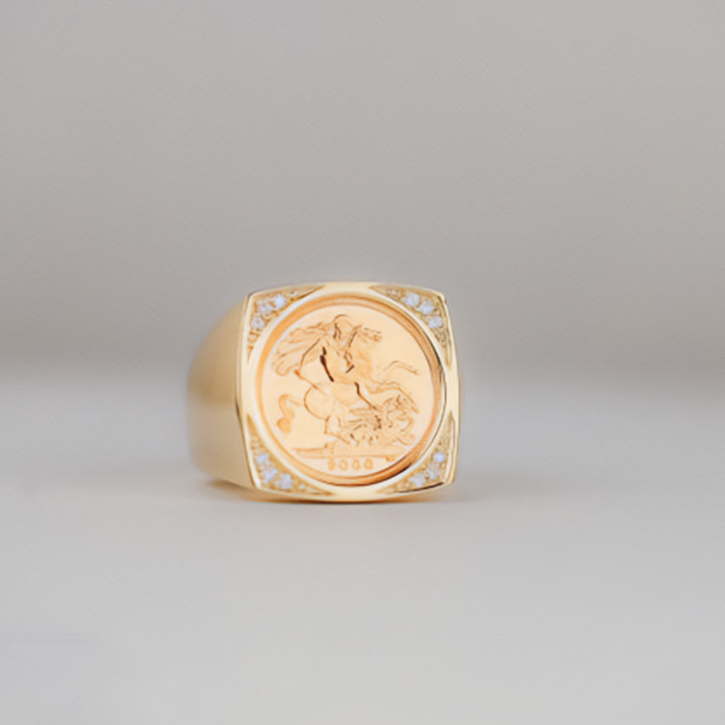 Square Sovereign Rings Modern Square Half Sovereign Ring With Diamonds Rings | Mr Money NZ