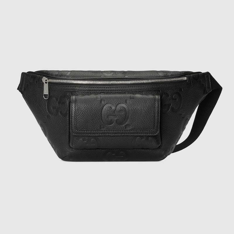 Gucci Black Leather Jumbo GG belt bag