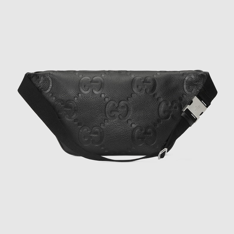 Gucci Black Leather Jumbo GG belt bag