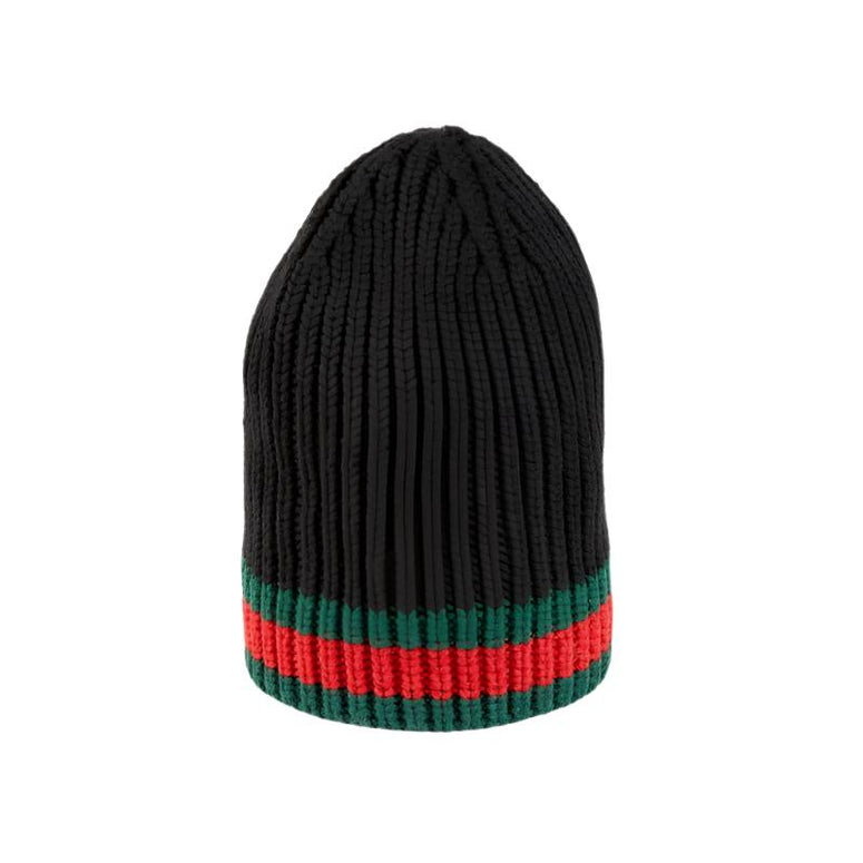 Gucci Black Wool Hat with green and red Web