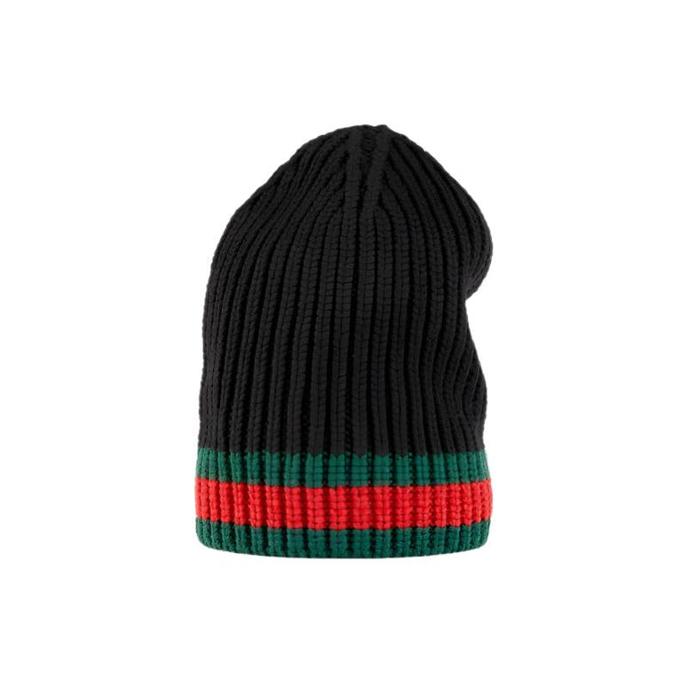 Gucci Black Wool Hat with green and red Web