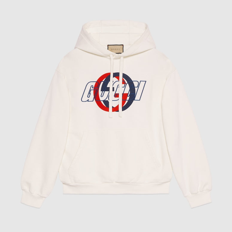 Gucci Cotton jersey hooded sweatshirt Off white Red/Blue