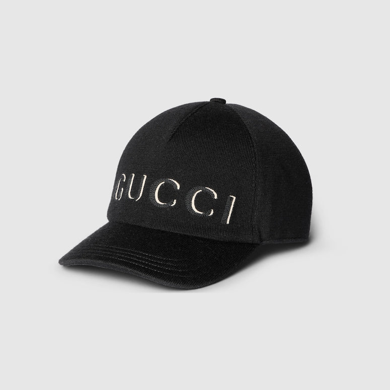 Gucci Embroidered Wool Baseball Hat Black