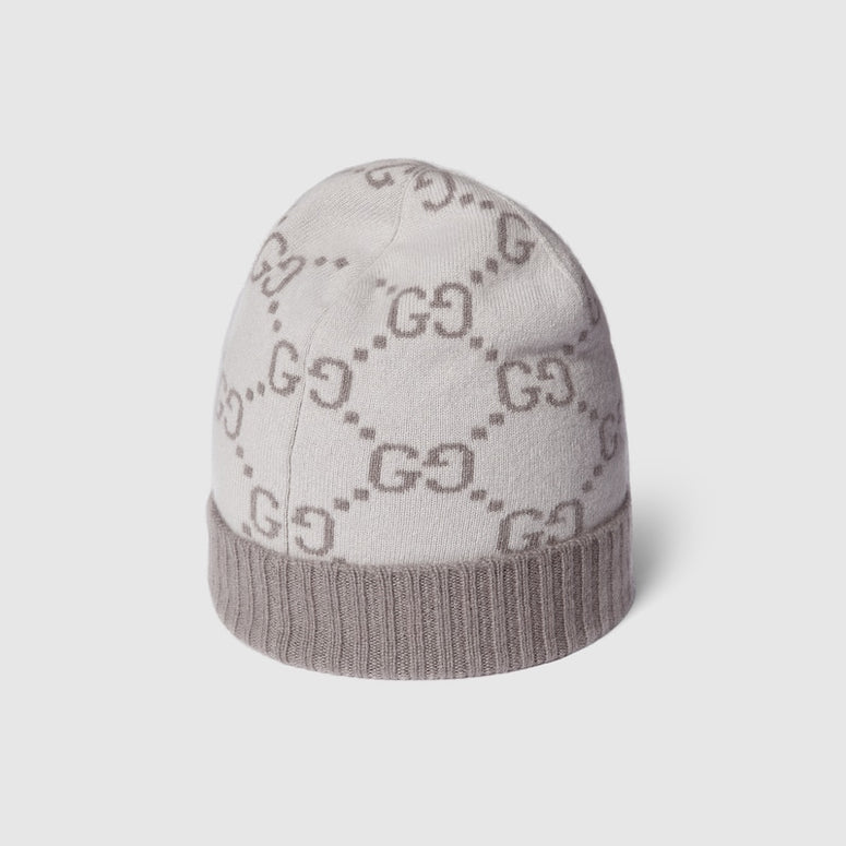 Gucci GG cashmere jacquard hat Ivory and light grey