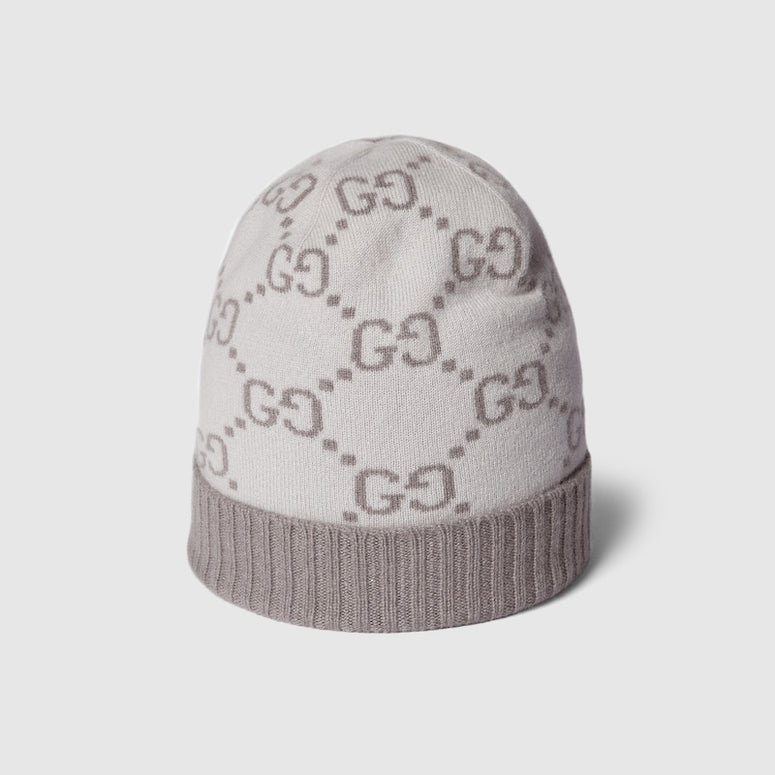 Gucci GG cashmere jacquard hat Ivory and light grey