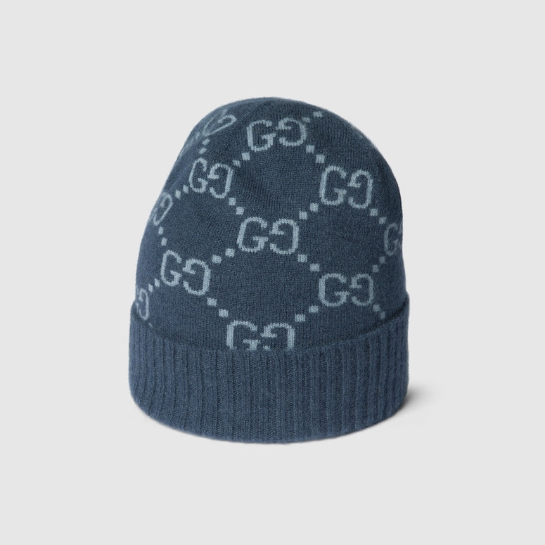 Gucci GG cashmere jacquard hat Navy and light blue