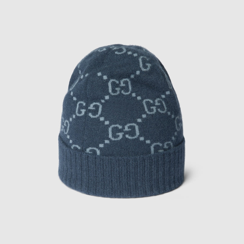 Gucci GG cashmere jacquard hat Navy and light blue