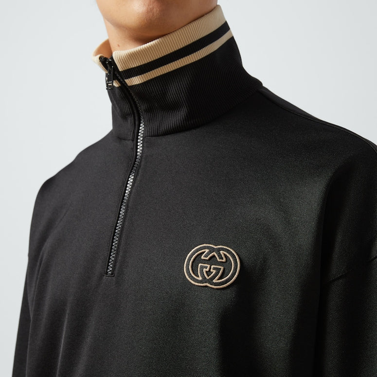 Gucci Technical jersey half zip jacket black