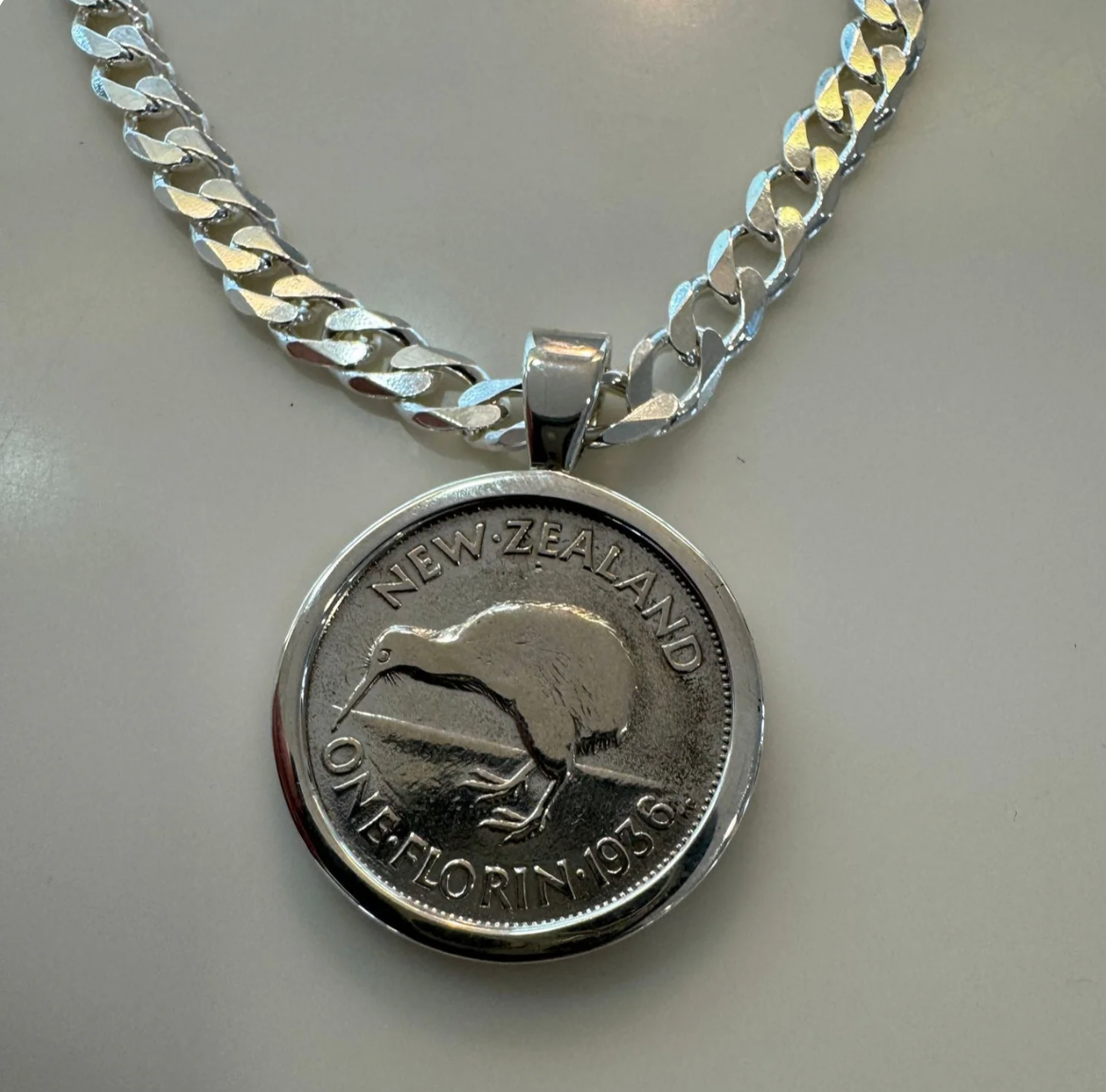 Sterling Kiwi Coin Pendant