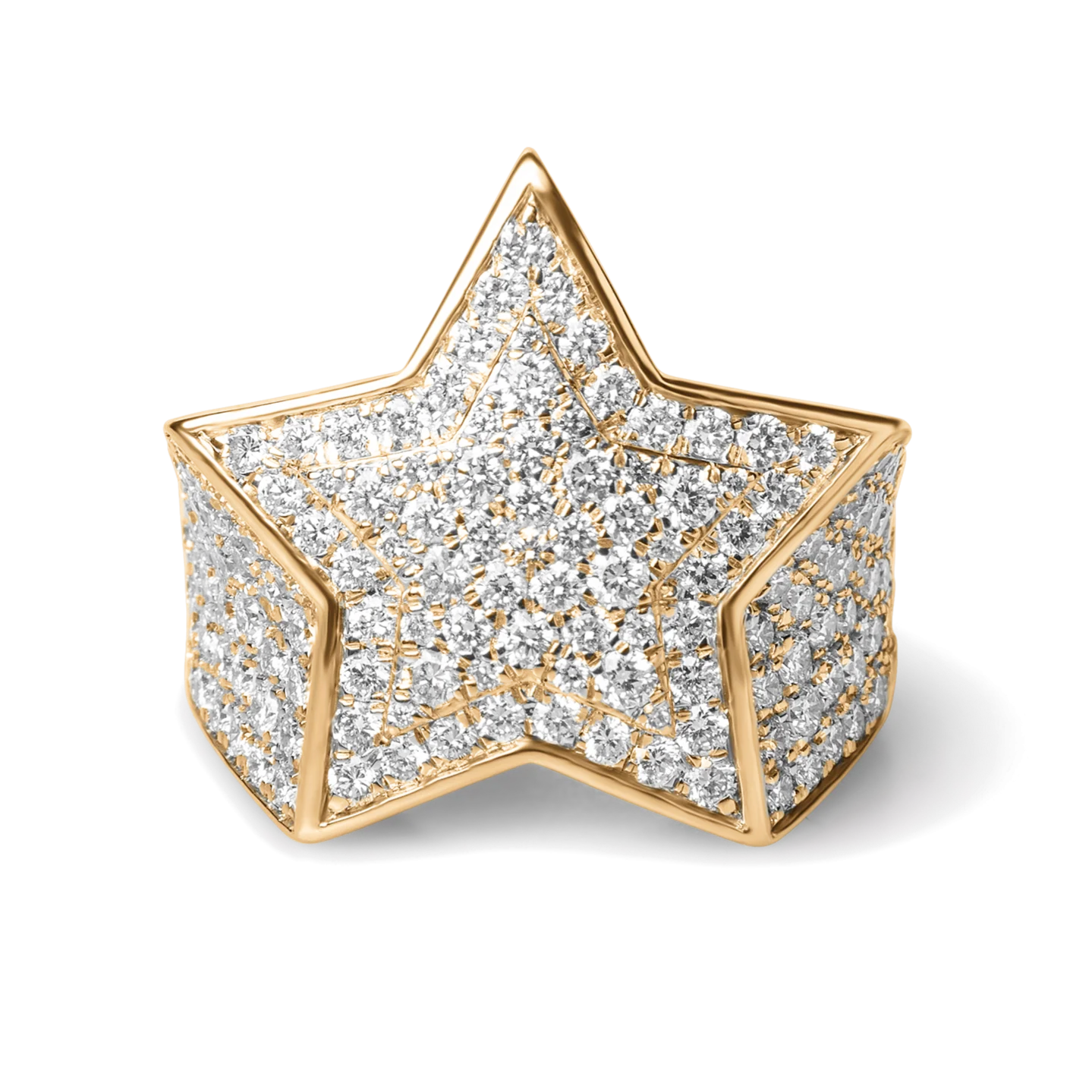 9ct gold iced out star diamond ring front view