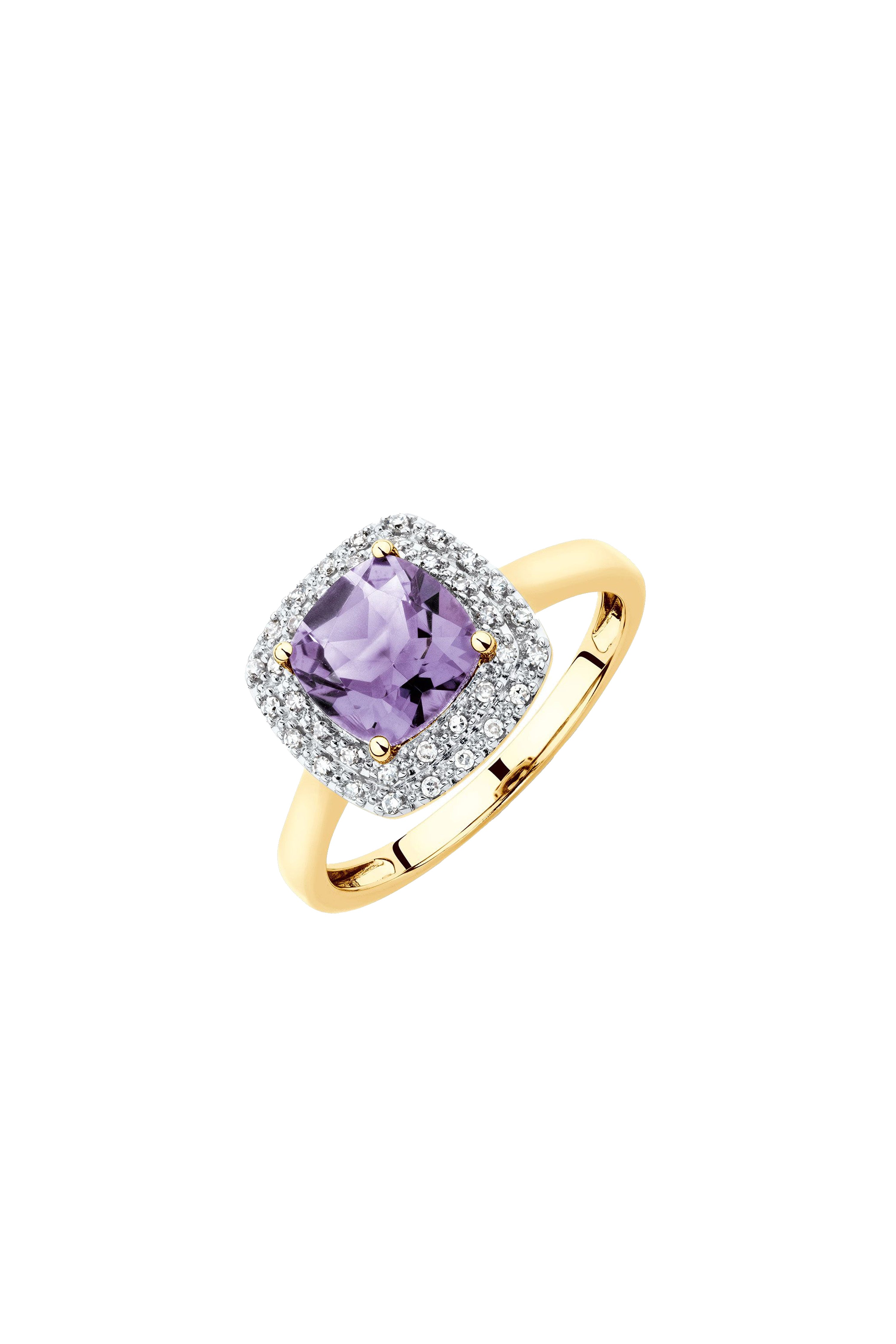 10ct Gold Amethyst & Diamond Ring