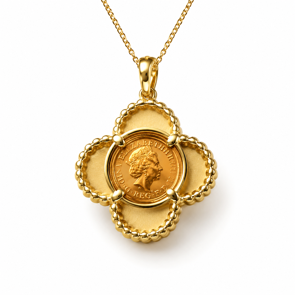 9ct Gold Half Sovereign Clover Pendant