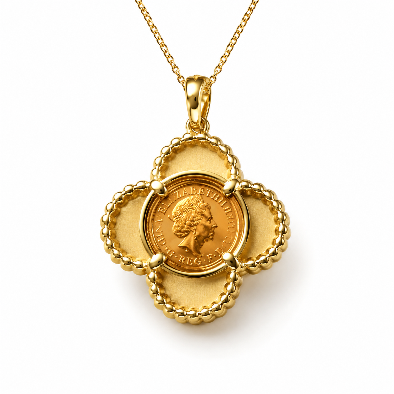 9ct Gold Half Sovereign Clover Pendant