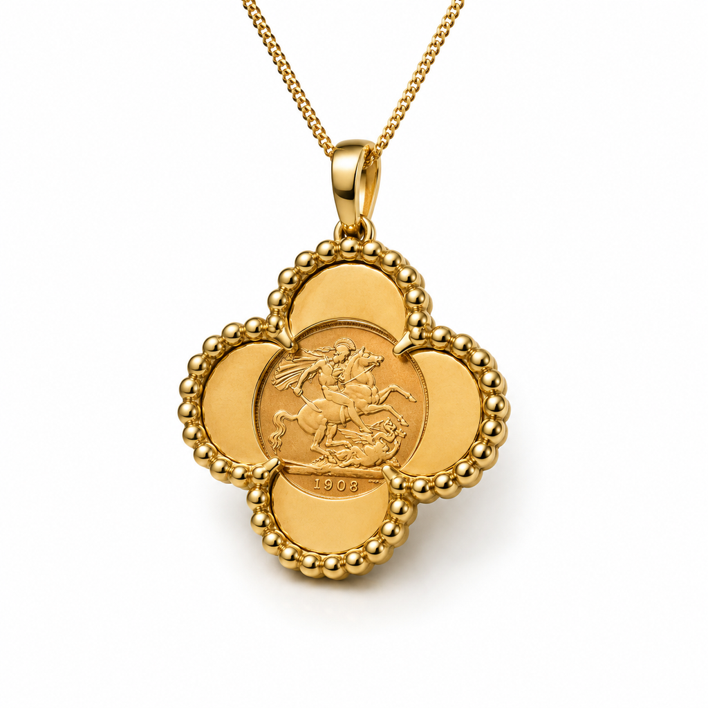 9ct Gold Half Sovereign Clover Pendant