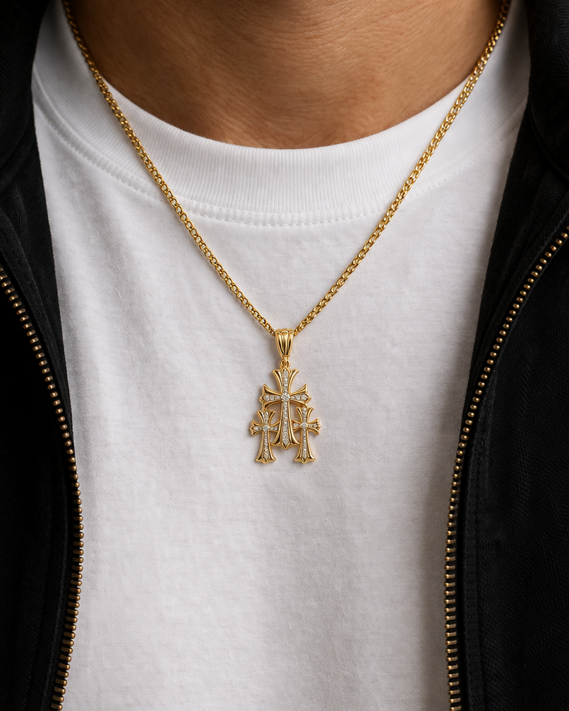 9ct Triple Cross With Diamonds