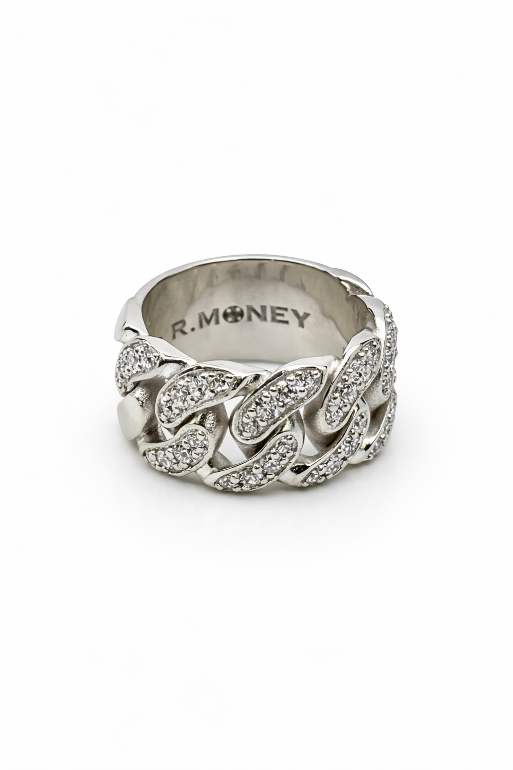 Cuban Link Ring Silver Cz Stones