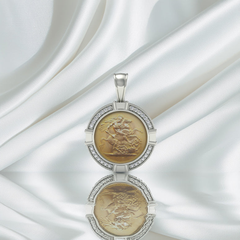 Sterling Silver CZ Half Sovereign Pendant + Complimentary Chain