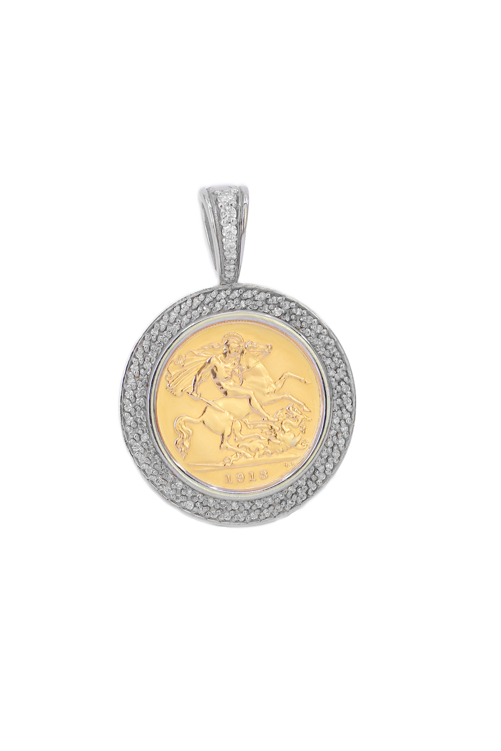 Full Sovereign Pendant with Double Row of Diamonds