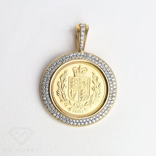 9Ct Gold Double Diamond Encrusted Full Sovereign Pendant