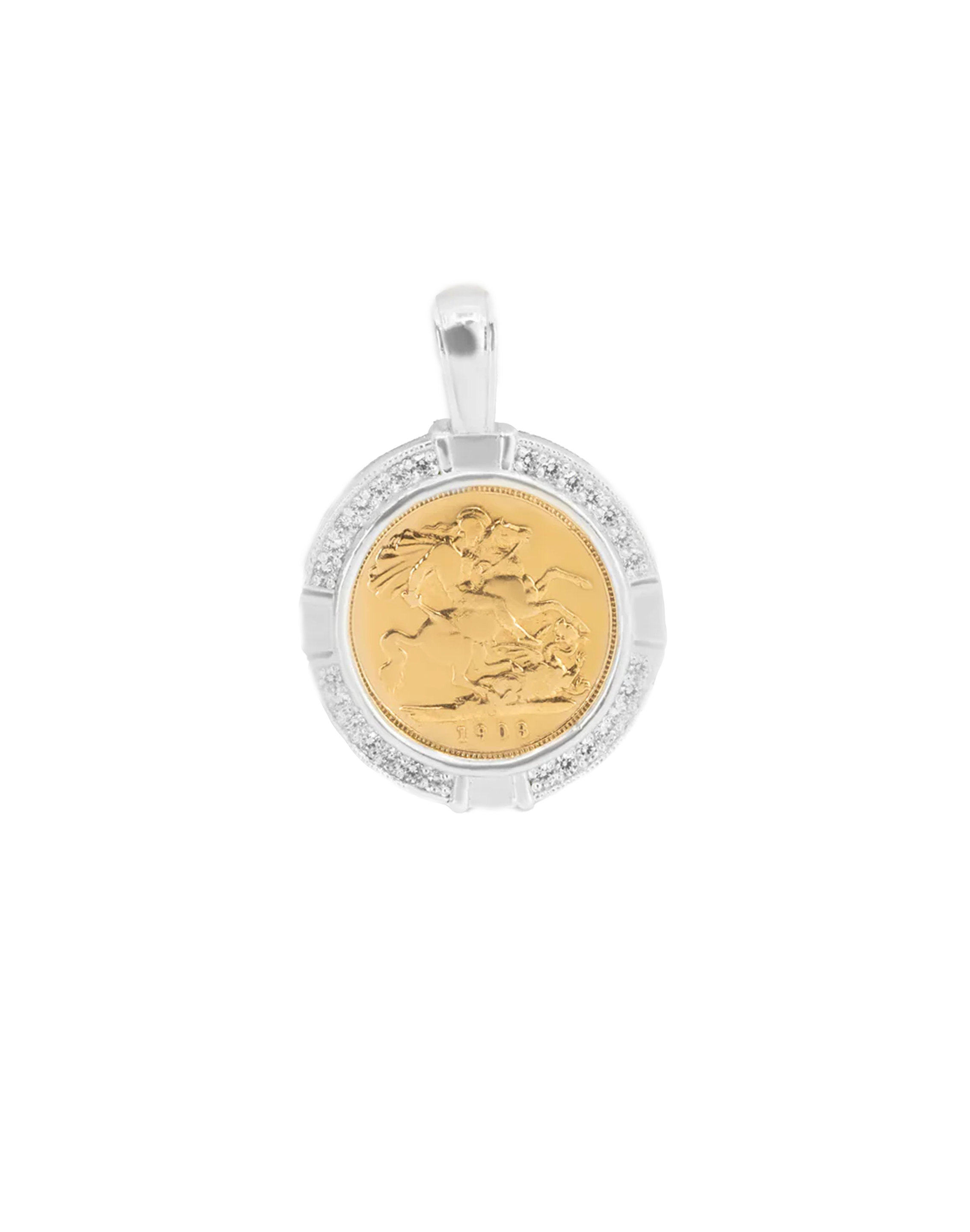 Sterling Silver CZ Half Sovereign Pendant + Complimentary Chain