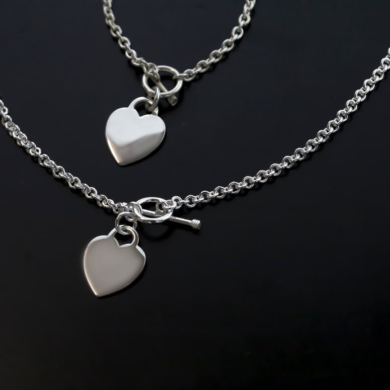 Sterling Silver Heart T Bar Necklace plus Bracelet