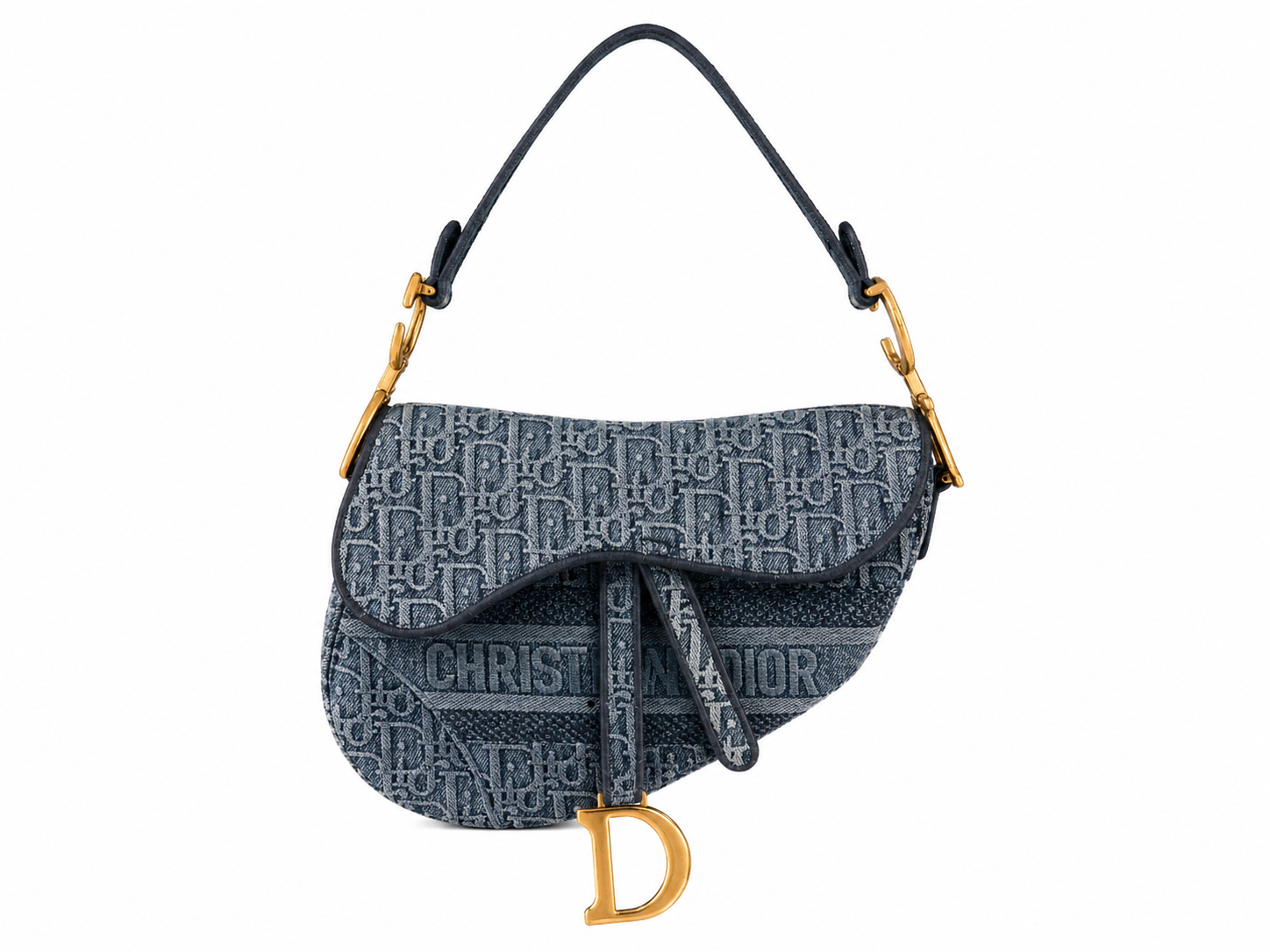 Christian Dior Saddle Bag Blue Oblique Canvas Gold Hardware