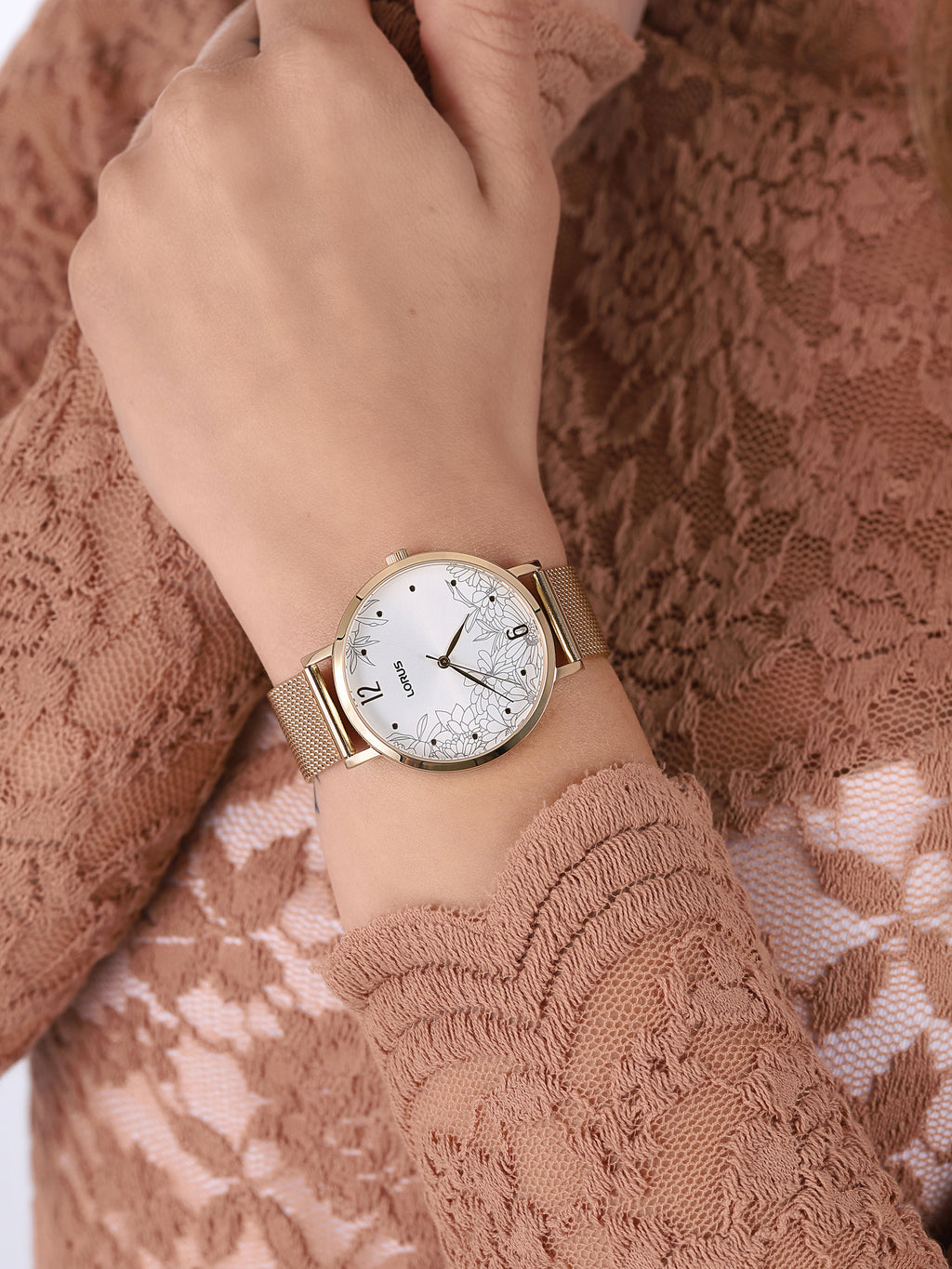 Lorus Ladies Gold Mesh Watch – RG292TX9 Floral Dial