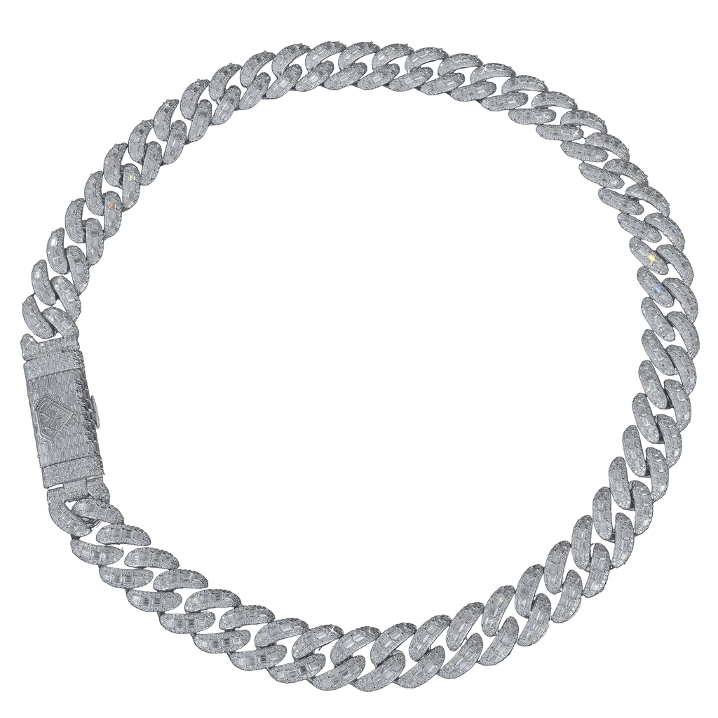 Mr Money iced out baguette monster chain on white background