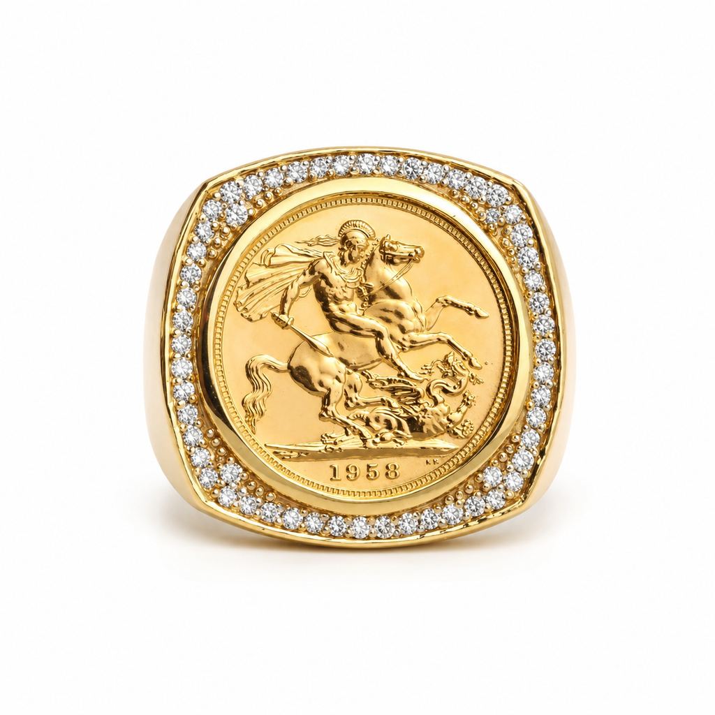 9ct Gold Soft Square Half Sovereign Diamond Ring